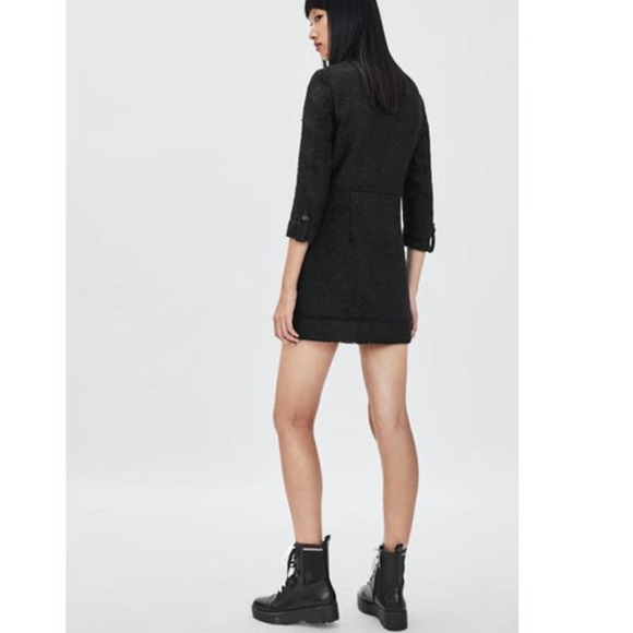 Zara Black Tweed Blazer Mini Dress Metallic Double Breasted - Picture 5 of 11